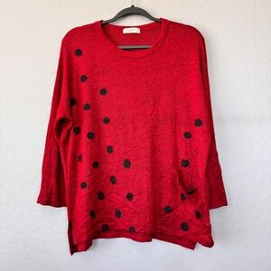 Jess & Jane Small Red Polka Dot Tunic Top Long Sleeve Pocket USA Made